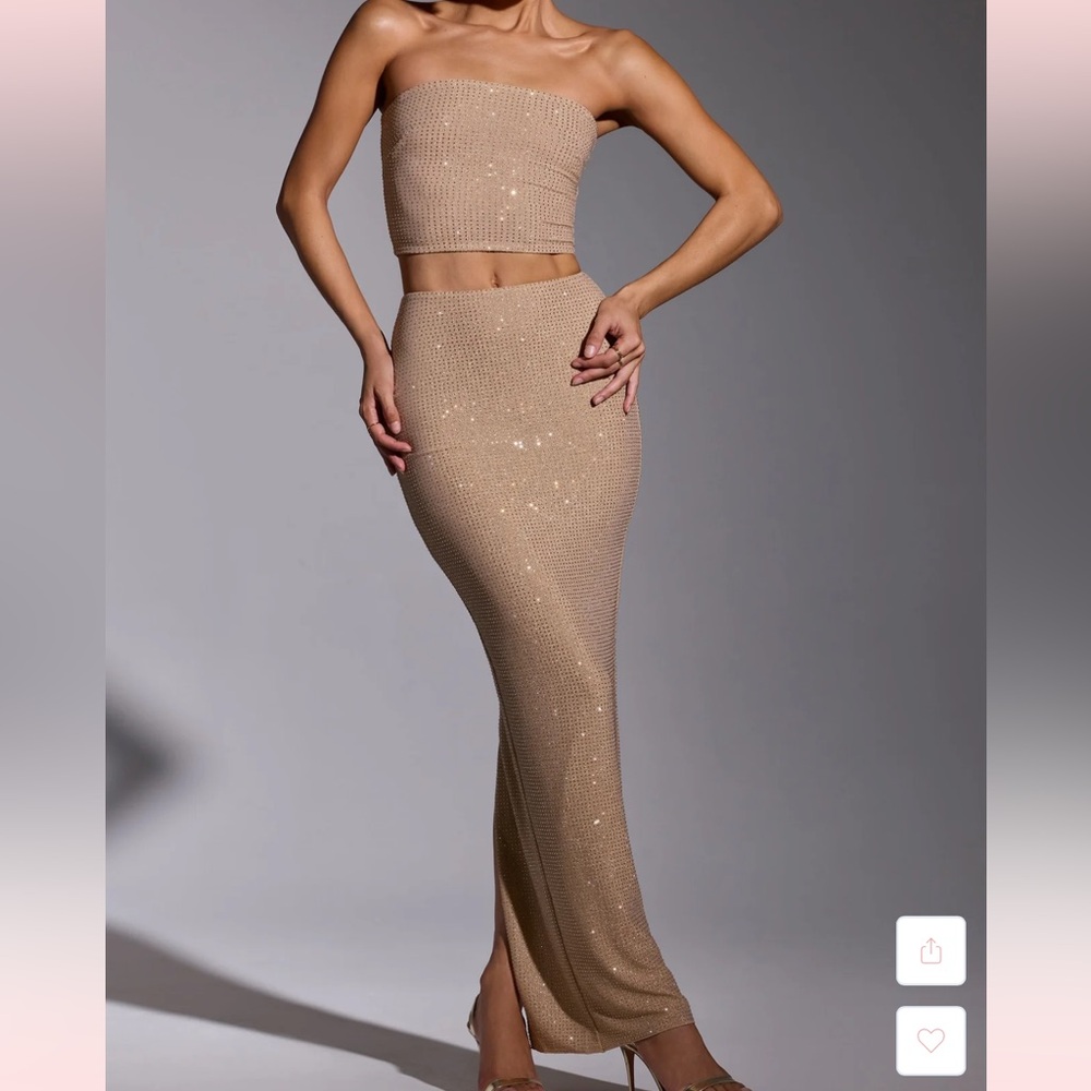 Oh Polly Embellished Mid Rise Gown Skirt & Crop Top